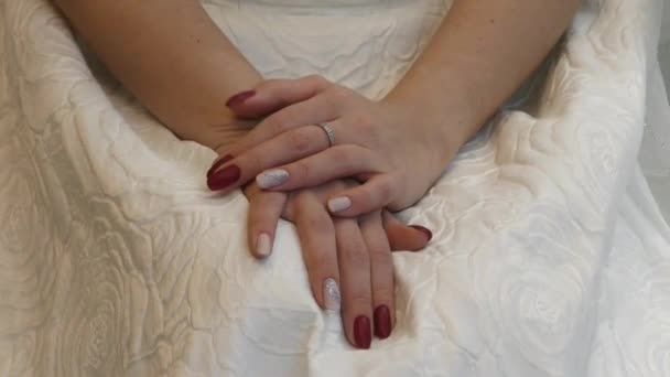 Sposa Nervosa Preoccupata Prima Del Matrimonio Gesti Emozioni Una Donna — Video Stock