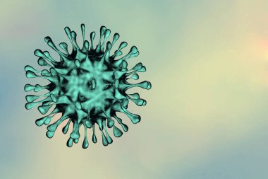 Coronavirus COVID 19 3 boyutlu görüntüde izole edildi. Sadece canlı hücrelerin içinde çoğalabilen ve grip salgınına neden olan hücresel olmayan tehlikeli bir bulaşıcı madde..