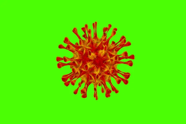 Αφηρημένη Κόκκινο Virus Covid Ένα Πράσινο Φόντο Renderer Ένας Επικίνδυνος — Φωτογραφία Αρχείου