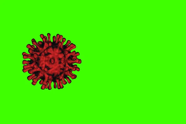 Αφηρημένη Κόκκινο Virus Covid Ένα Πράσινο Φόντο Renderer Ένας Επικίνδυνος — Φωτογραφία Αρχείου