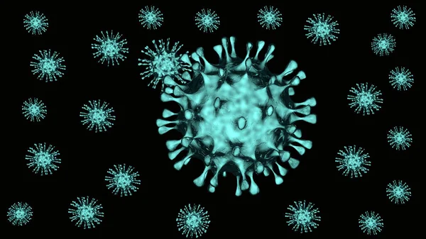 3Dレンダリングで分離されたコロナウイルスCovid 生きている細胞内で増殖し インフルエンザの流行を引き起こす危険な非細胞感染剤 — ストック写真