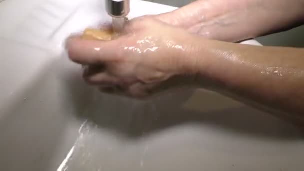 Elderly Woman Washes Her Hands Protect Herself Coronavirus Covid Elderly — Stock Video