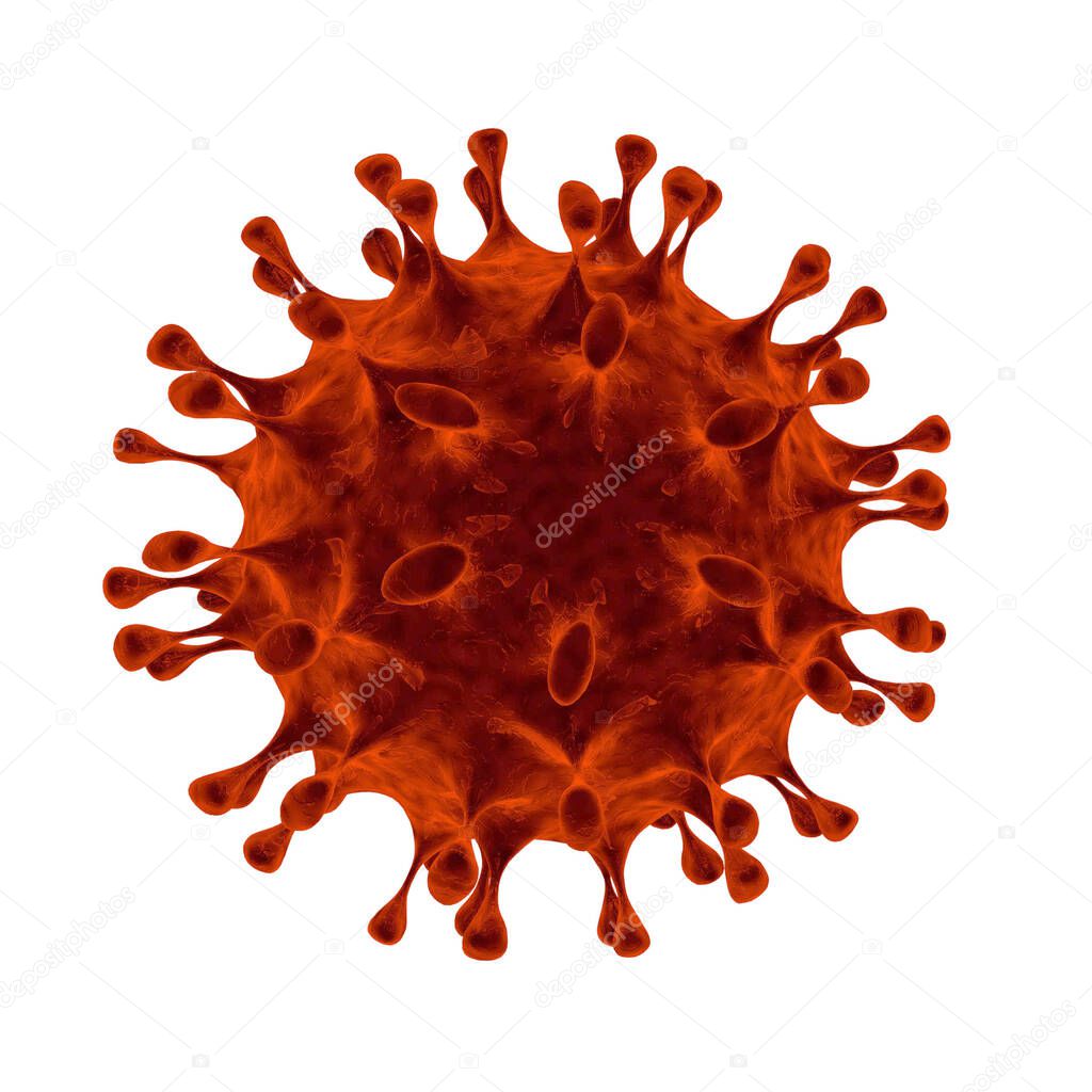 Coronavirus cells SARS-CoV-2 isolated on white in 3D rendering with space for text.