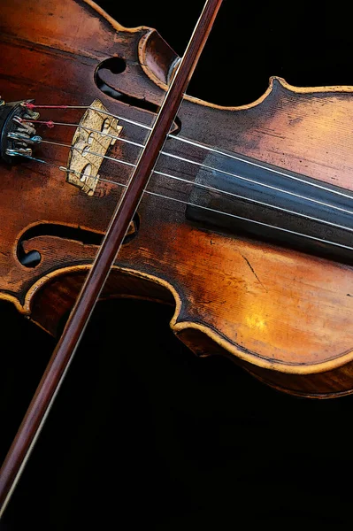 Musicista Suona Vecchio Arco Violino Legno Bella Musica Classica Una — Foto Stock