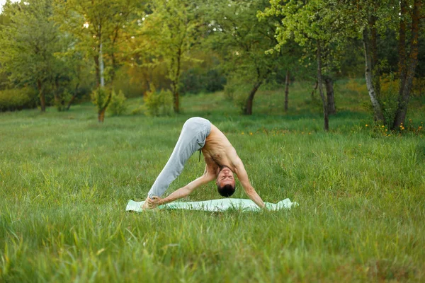 Junger Mann macht Yoga im Park — Stockfoto