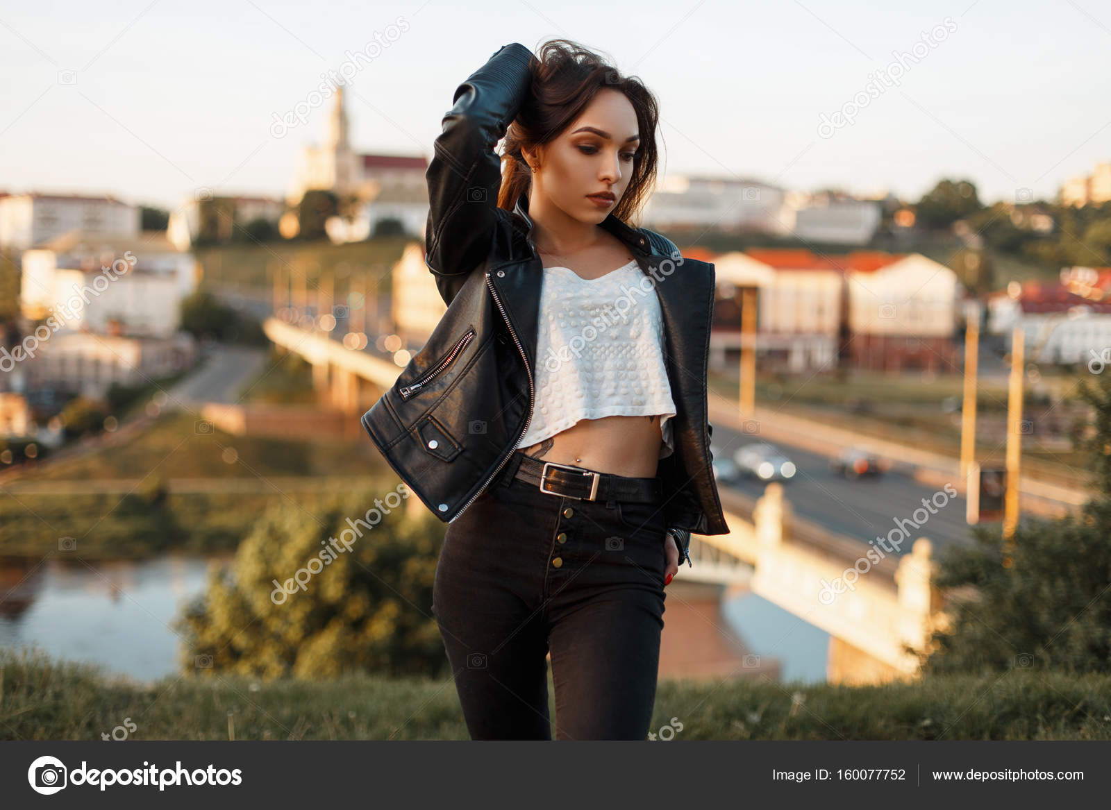 leather black jeans on