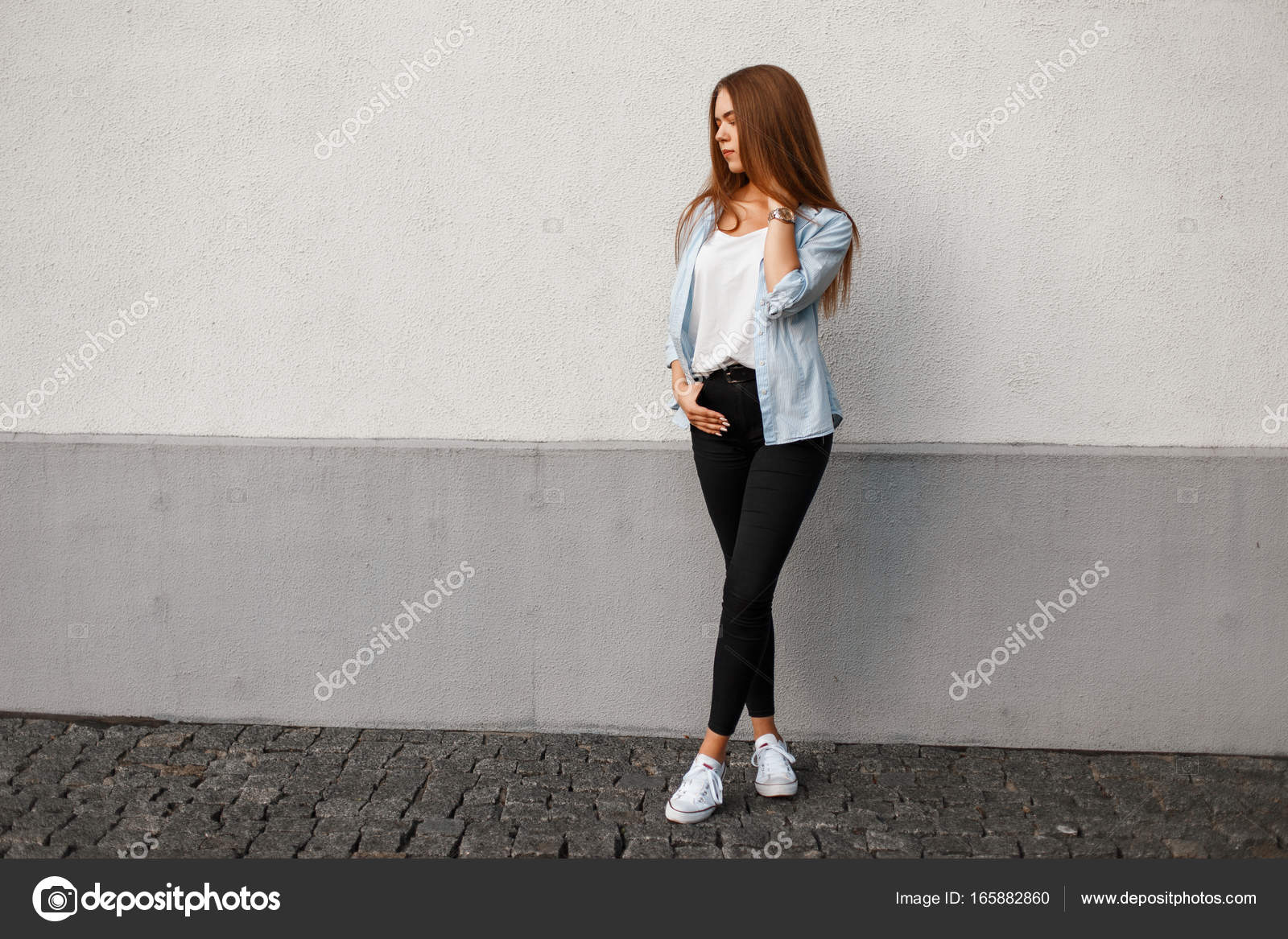 Woman in Tight White Jeans with Black Shoes, Casual Summer Pants Women High  Waist Trousers for Women Stock Image - Image of high, pretty: 165240135