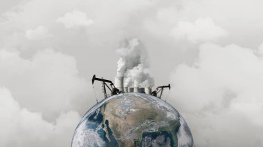 Çevre kavramı kirliliği. Petrol kuyuları ve planet earth üzerindeki atomik bir bitki