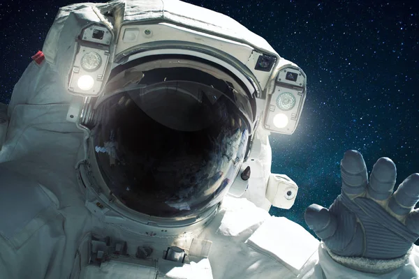 Űrhajós az űrben. Üdv az űrben. Űrhajós közelről — Stock Fotó