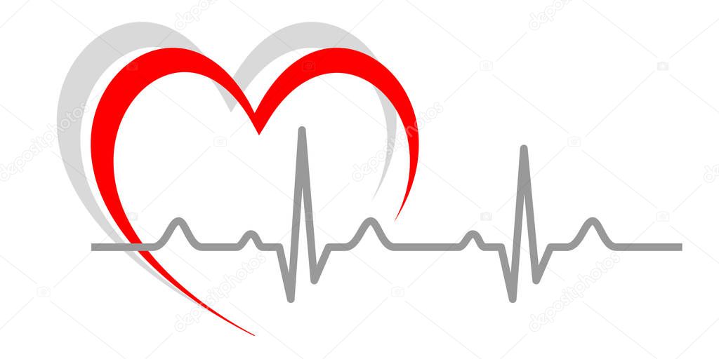 Vector illustration of heart with electrocardiogram