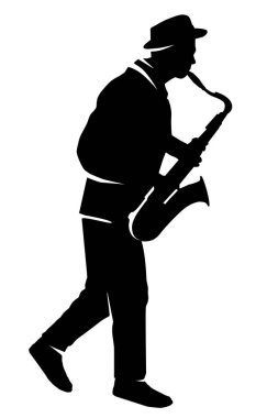vektör kalitesinde saksafon çalar ile müzik grafiği