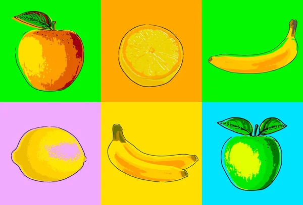 Pop Art Fruits Graphic Vector Quality — Stock Vector