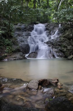 Yağmur ormanlarındaki şelale ve ormandaki temiz hava rahatlar ve serinler. 