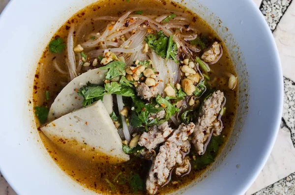 Varkensvlees Noodle Soep Kruiden Koken Streetfood Thailand — Stockfoto