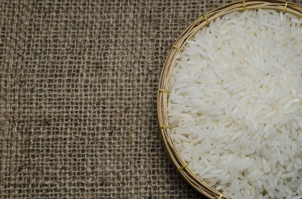Thai Uncooking Rice Sticky Rice Jusmine Rice Hempbag Background — Stock Photo, Image