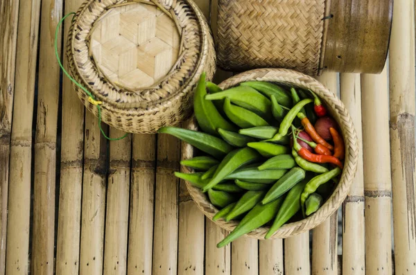 okra fruit in basket conutry vegetable green high vitamin