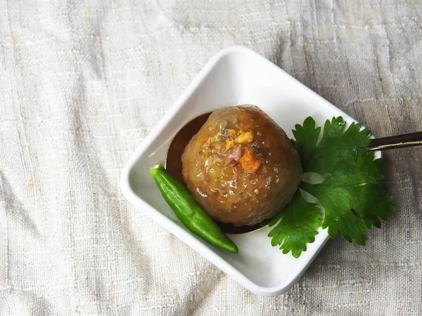 Thaise Dessert Sago Bal Met Varkensvlees Binnen — Stockfoto