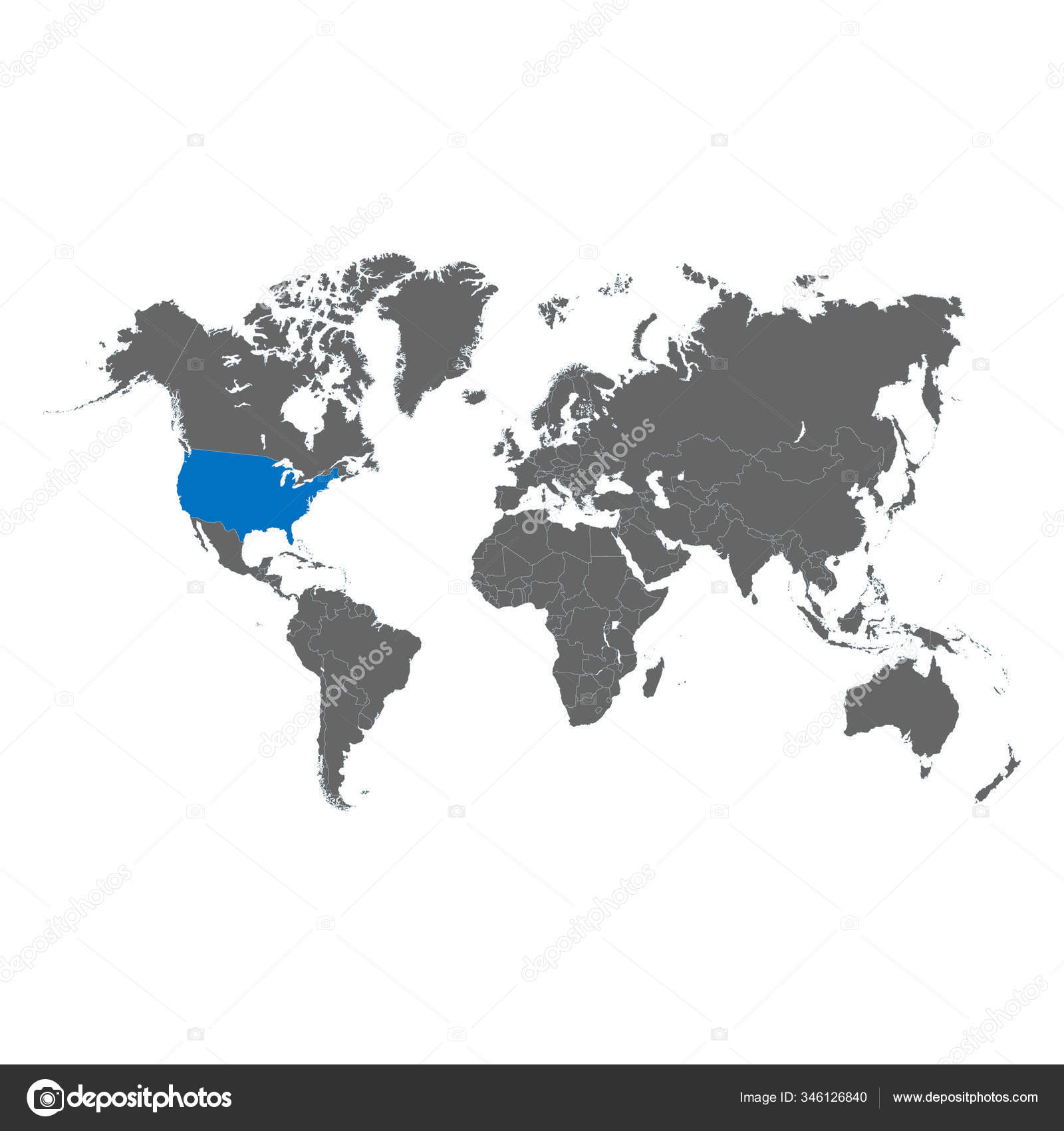 Map Usa Highlighted Blue World Map Stock Vector Image By Illya Kis2911 Depositphotos 346126840 Stock Illustration Map Usa Highlighted Blue World