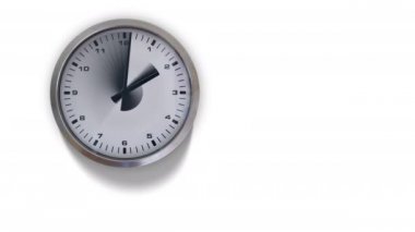 Clock timelapse frontal third (4K)Time lapse with trailing clock hands in prolonged motion blur. On spacious white background for entering your own details and scaling to your needs. 12 hours in 12 seconds. Perfect looping. Animation in clear 4K.