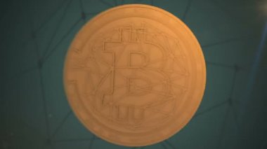 Rotating bitcoin dissolves into bytes (4K Loop)Coin with bitcoin, BTC symbol spins around and transfers into digital information: zeros and ones.