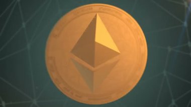 Rotating Ethereum coin dissolves into bytes (4K Loop)Coin with Ethereum, ETH symbol spins around and transfers into digital information: zeros and ones.