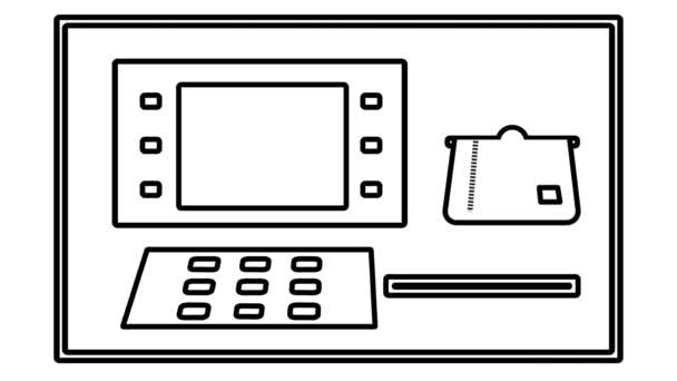 Atm Grafik Animation Kreditkarte Geld Herausnehmen Pin Linie Animation Der — Stockvideo