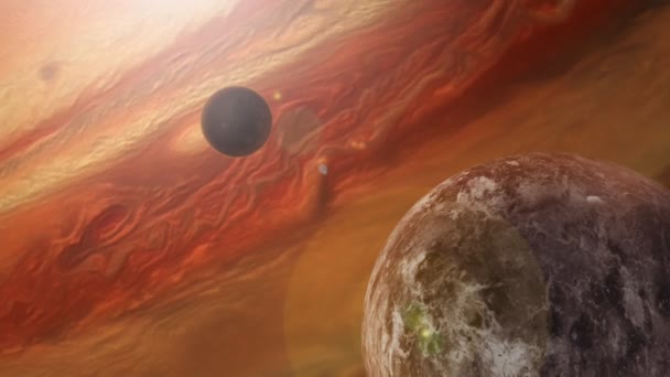 Red Space Planets Passing (4K) L'animation montre la rotation de la planète rouge et de la lune dans l'espace. Futuriste paysage du ciel de la science-fiction. Cette animation 3D lisse est faite en 4K .