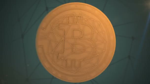 Rotující Bitcoin Rozpustí Bajty Smyčka Mince Bitcoinem Symbol Btc Otáčí — Stock video