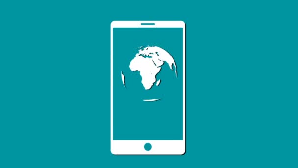Графический Смартфон Вращающимся Миром 4Kanimation Абстрактного Iphone Вращающимся Глобусом Середина — стоковое видео