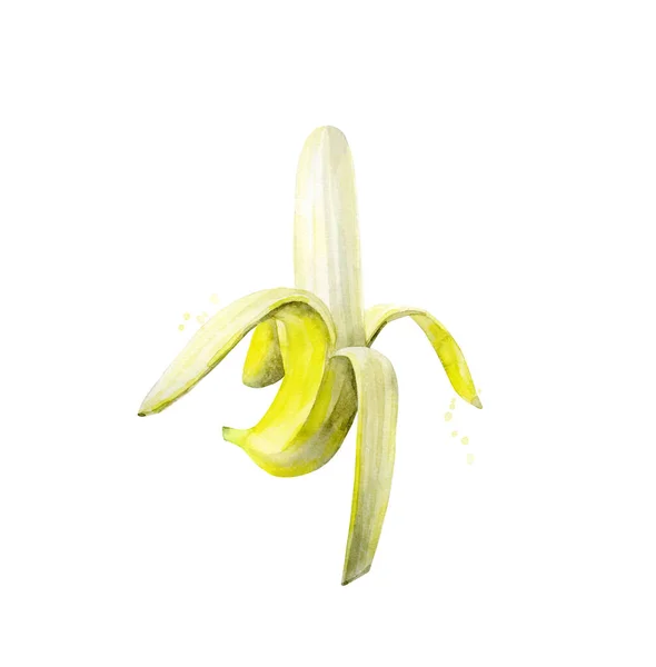 Skalad banan. Söt mat. Tropisk frukt. Akvarell illustration isolerad på vit bakgrund. — Stockfoto