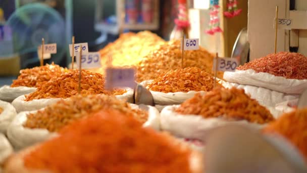 Dry seafood placed lined in paper boxes for distribution — Stock Video