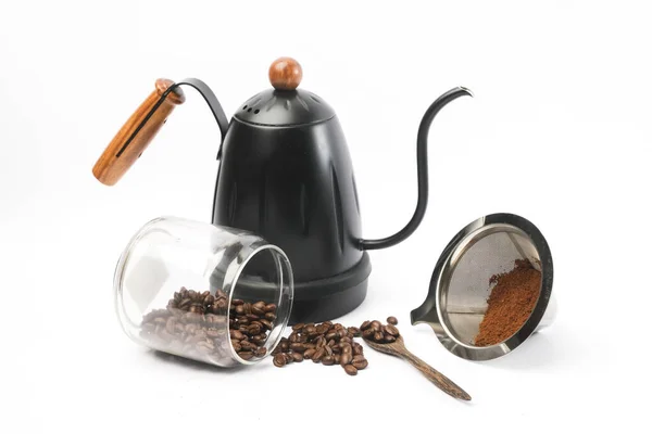 Traditionele Koffiemateriaal Koffiemolen Pot Koffiebonen — Stockfoto