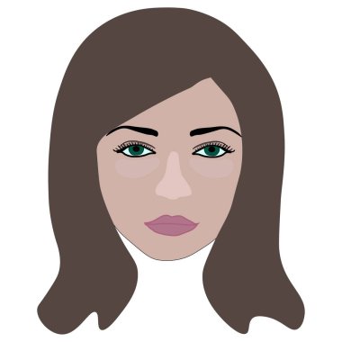 Genç güzel kız Avrupalı kahverengi saçlı yüz çizimi