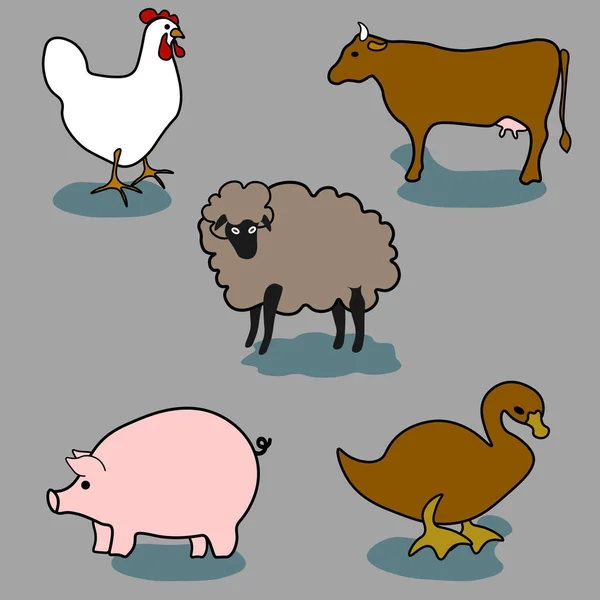鸡羊奶牛鸭编辑模式简单 — 图库矢量图片