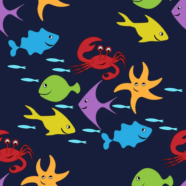 水の色の子供の魚の下にシームレスなパターン — ストックベクタ
