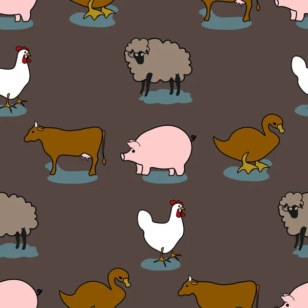 鶏の羊の牛のアヒルシームレスなパターンの手を編集するのは簡単です — ストックベクタ