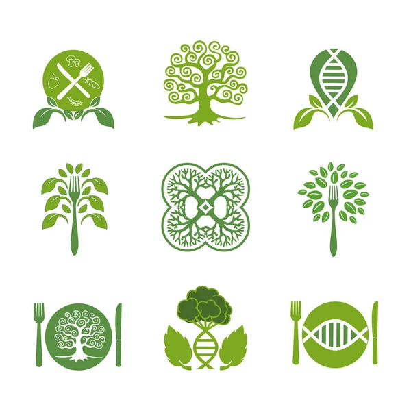 Vegetariska Matikoner Etikett Och Logotyp Hälsosam Kost — Stock vektor