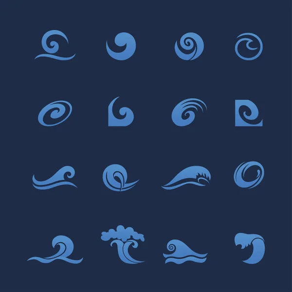 Conjunto de iconos de olas de agua azul — Vector de stock