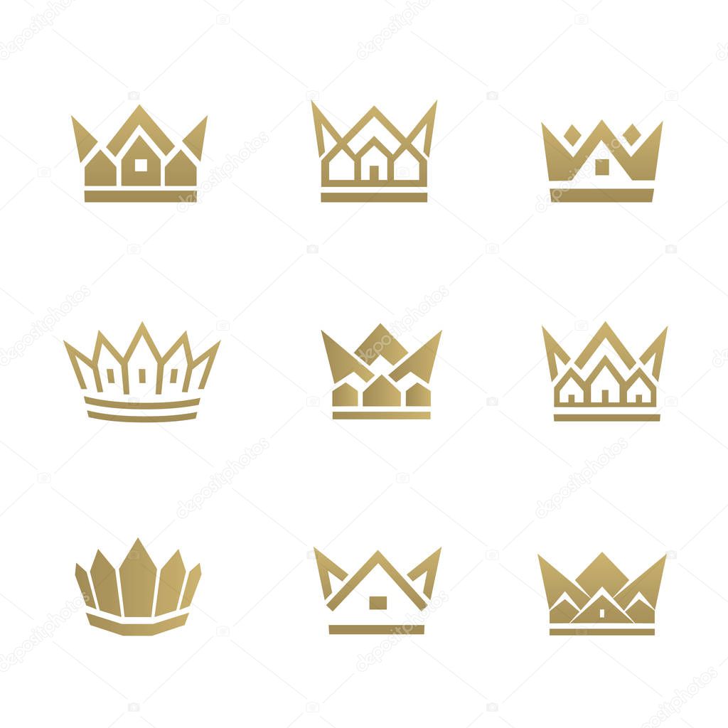 Golden house line icon. Can be used for realty estate, apartment, residential property or hotel logo template.