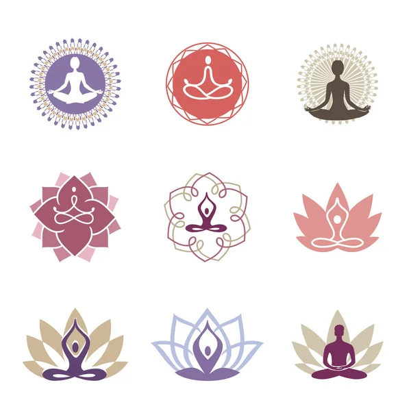 Yoga logotyper set — Stock vektor