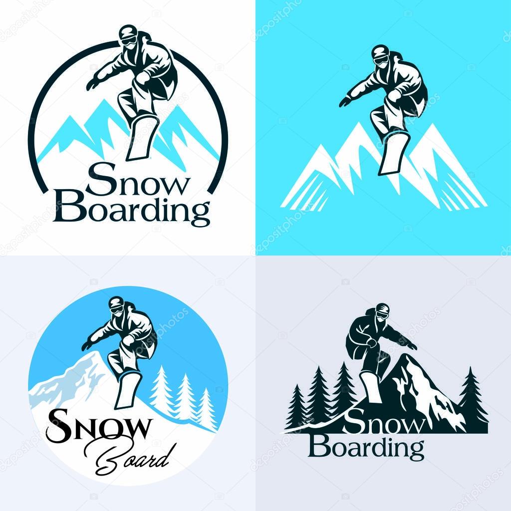 Winter sport. Snowboarding stylized symbol, logo or emblem