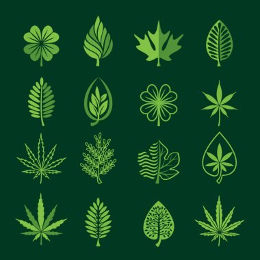 Koyu arkaplanda yaprak simgeleri.