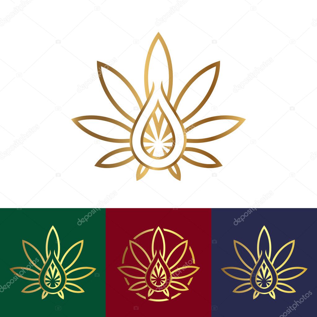 Modern design logo that incorporates a drop of flower essential oil and leaf. Abstract badge, emblem for design of natural products, essential oils, cosmetics, ecology concepts, health, spa, yoga center, healing center. Vector illustration.