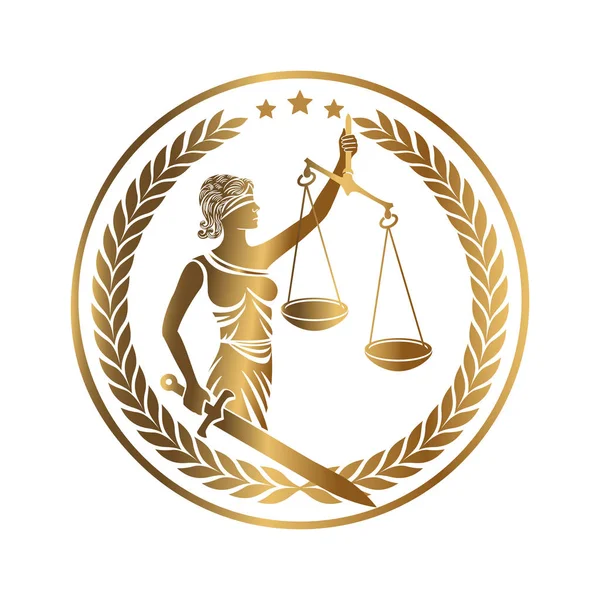 Senhora Justiça Themis Com Espada Escamas Design Logotipo Emblema Para — Vetor de Stock