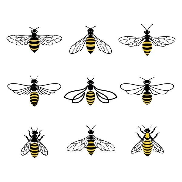 Дизайн Логотипа Пчелы Набор Медоносных Пчел Этикеток Логотипов Медовых Продуктов — стоковый вектор