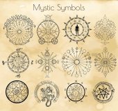 Big set with mystic and occult symbols on textured background