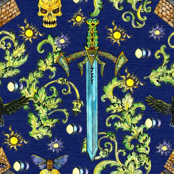 Freemasonry and secret societies emblems, occult and spiritual mystic drawings. Tattoo fantasy design, new world order