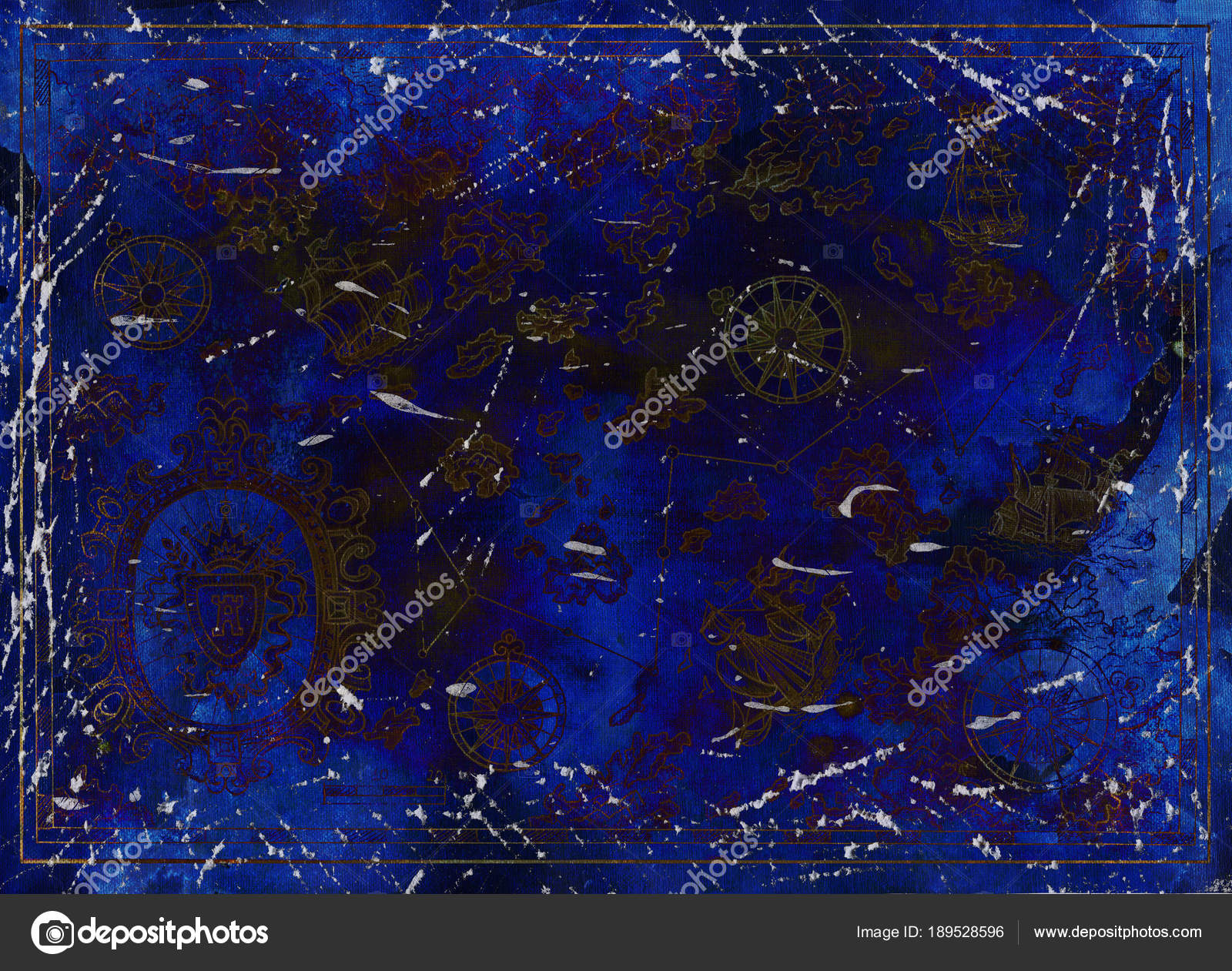 Blue Texture Background Old Ships Compasses Pirate Treasures Map