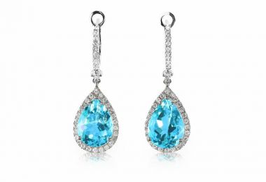 Güzel elmas Akuamarin mavi turquise topaz gemstone yastık armut şekli gözyaşı damla dangle elmas küpe kesme..