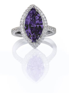 Purple Amethyst Beautiful Diamond Engagement ring. Gemstone Marquise cut surrounded by a halo of diamonds. clipart